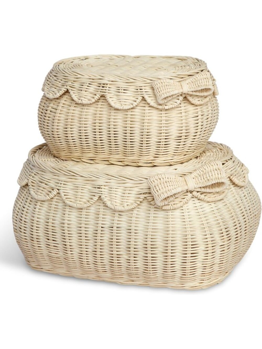Scalloped Bow Baskets with Lids - Set of 2, Stylish Storage Solution (15x11x6